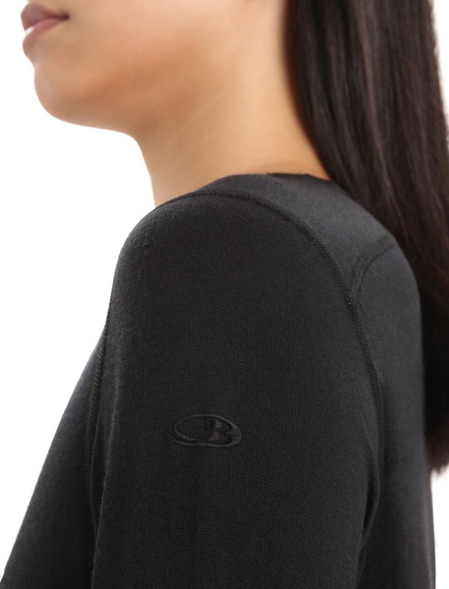 Women's Icebreaker Merino 200 Oasis Long Sleeve Scoop Neck Thermal Top Base Layers Black | CA 1070SGLO